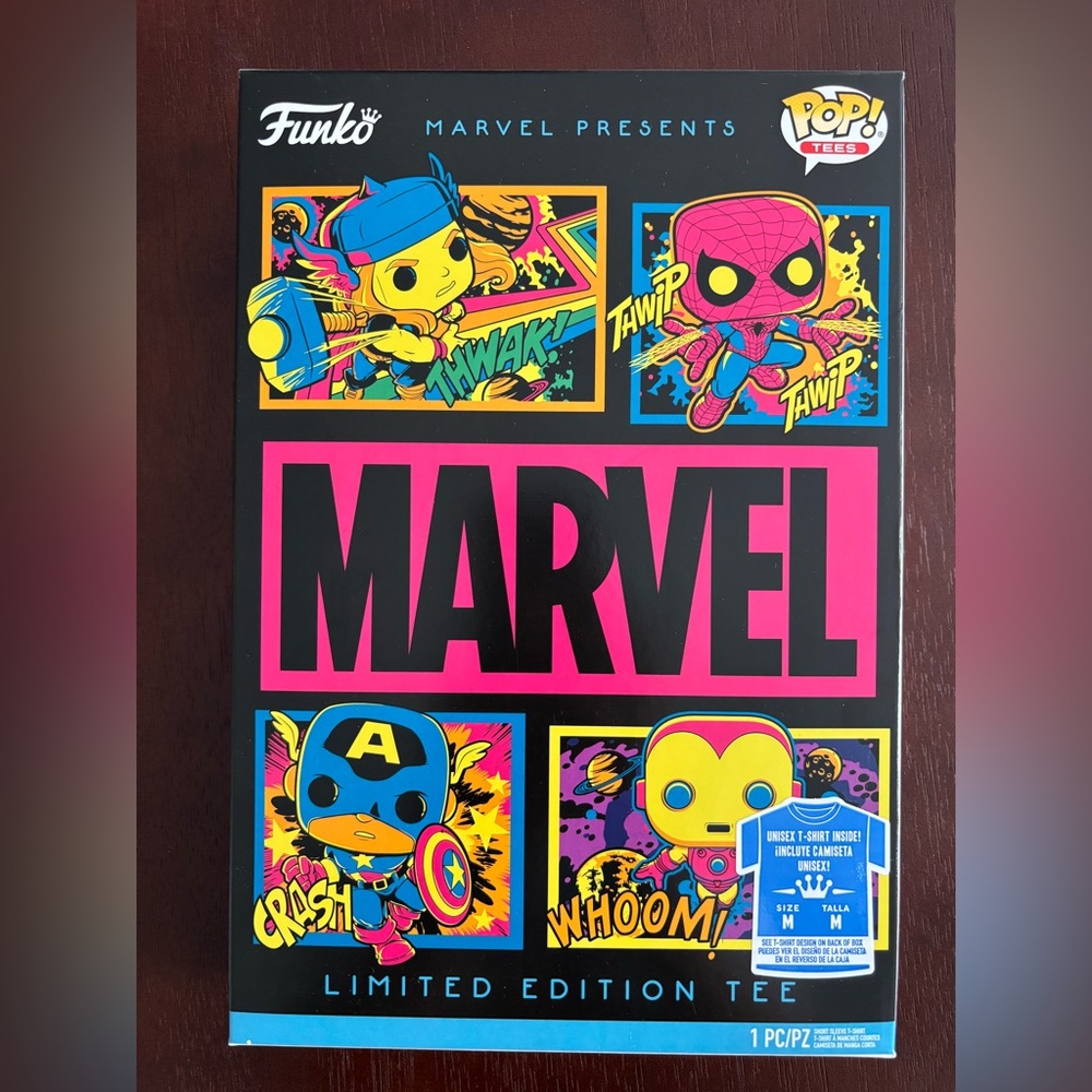 FUNKO POP MARVEL BLACKLIGHT T-SHIRT NEW IN BOX SEALED